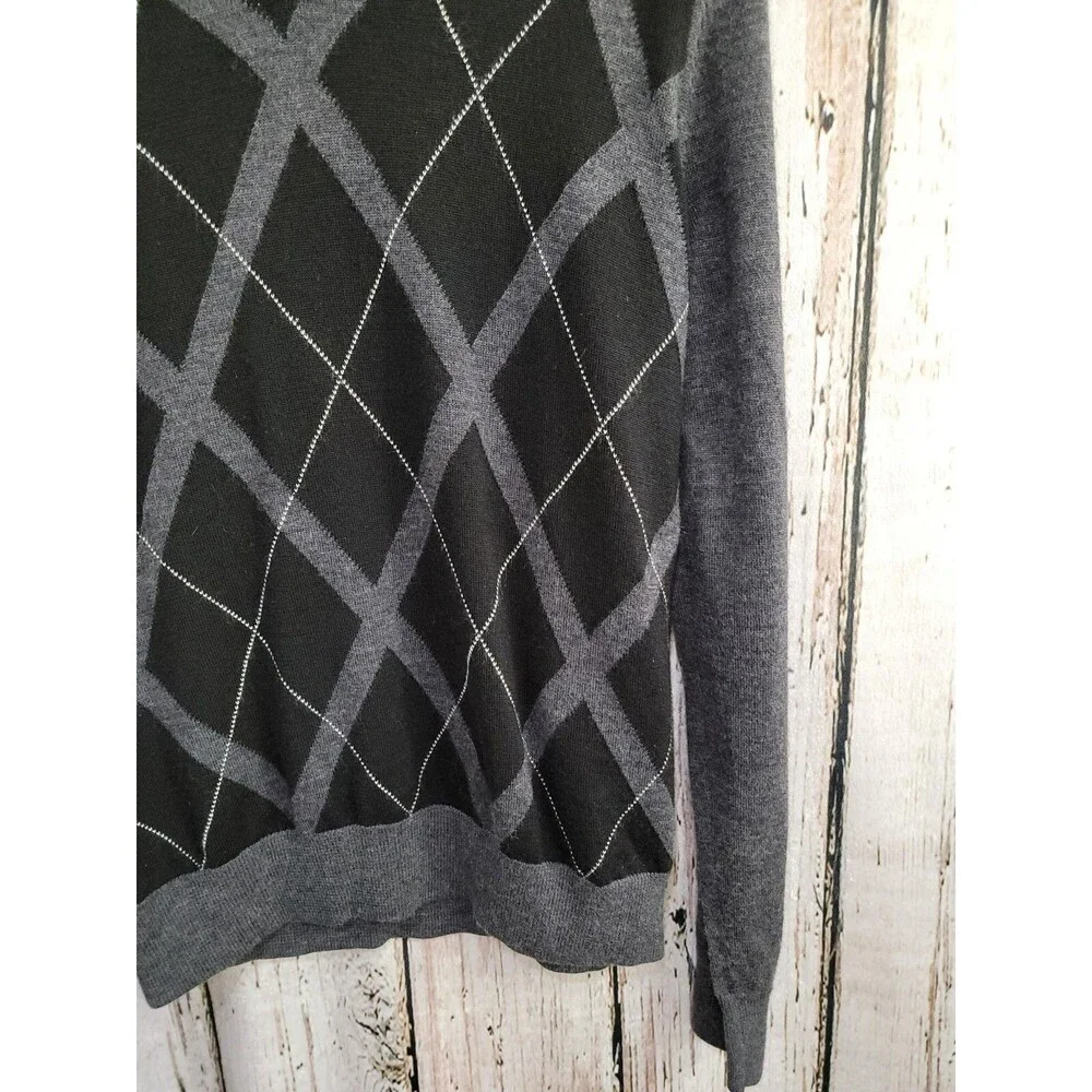 EXPRESS M Merino Wool Argyle Retro Sweater Pullover‎ V-Neck Design Studio EUC!